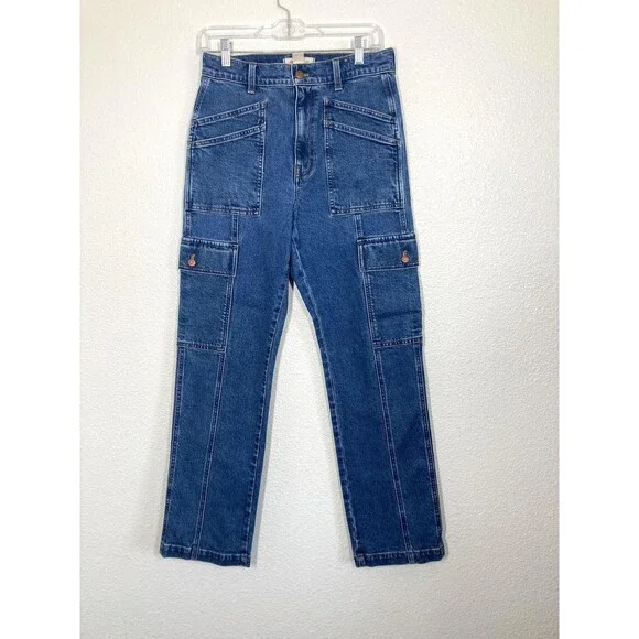 Madewell Jeans Womens 27 Blue 90s Straight Cargo High Rise Utility Denim Pockets - Picture 3 of 16